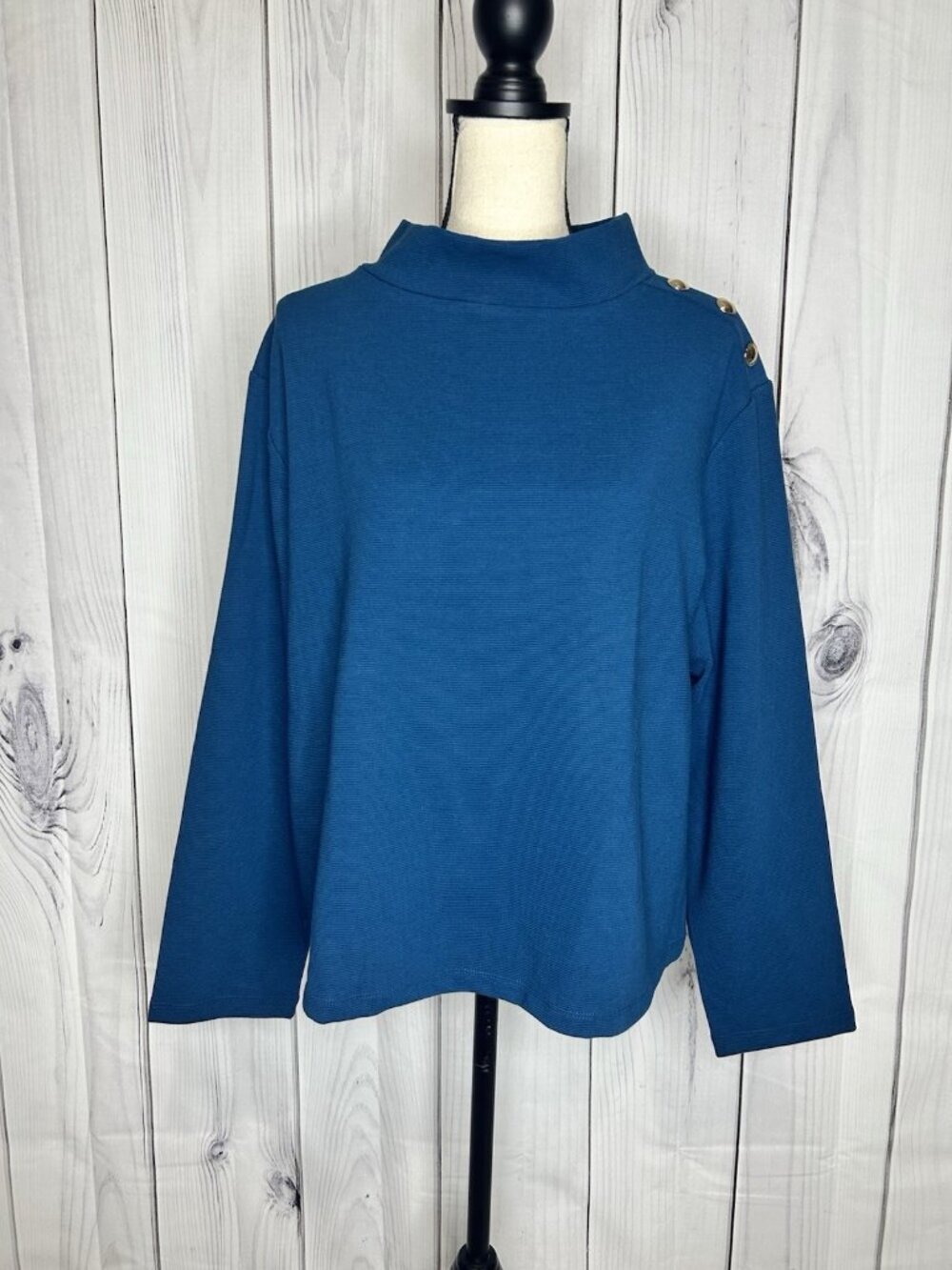 NWT Ann Taylor Dark Teal Long Sleeve Ribbed Blouse Tunic Sz XL Shoulder Details